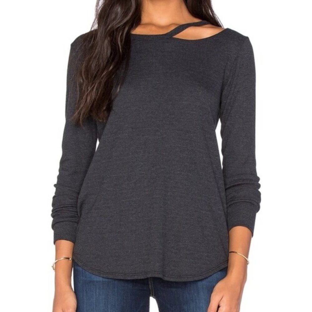 LNA Waffle Henley Top Cut out Long sleeve Black Size XS casual basic neutral